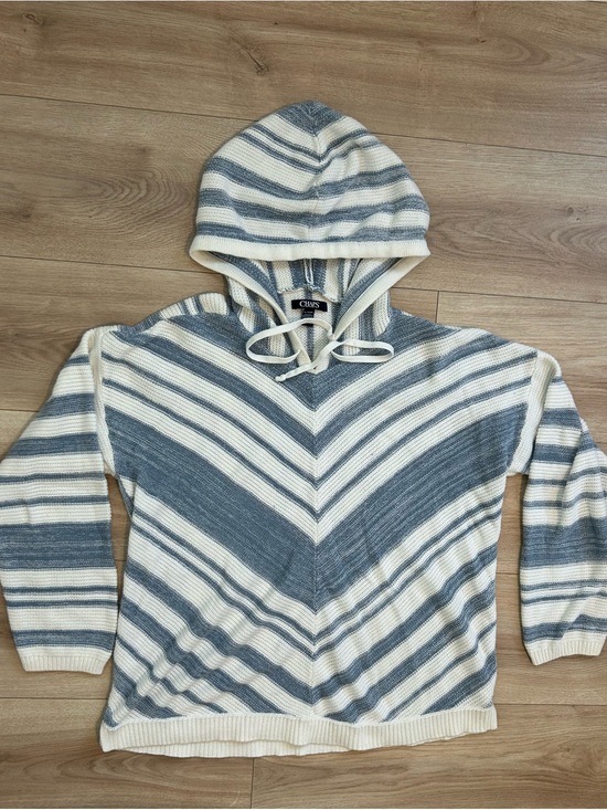 Chaps Sweaters - Chaps Hooded Striped Pullover - Blue & White